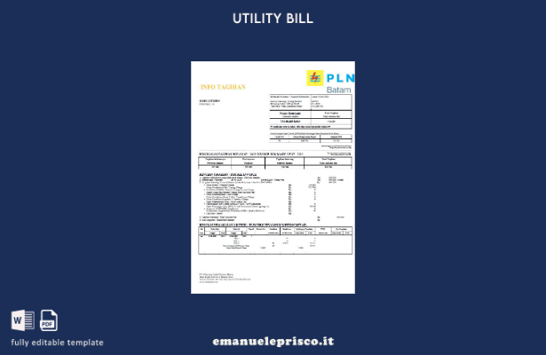 stile verificato Modello di bolletta delle utenze Indonesia PLN Batam